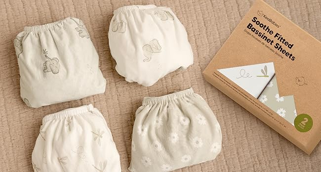 2-Pack Organic Bassinet Sheets for Girls, Boys - 100% Cotton Bassinet Mattress Sheets Compatible with Halo Bassinest Swivel Sleeper, Graco, Baby Delight, Chicco, Unisex Fitted Bassinet Sheets (Pecan)