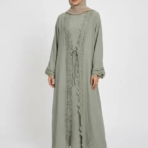 Women's Elegant Traditional Two-Piece Set, Tie Front Abaya & Pocket Tank Dress, Elegant Islamic Clothing, Muslim Clothing, Modesty Wear, Modest Muslim Outfits, Islamic Modesty Clothes, For Muslim