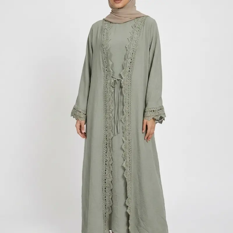 Women's Elegant Traditional Two-Piece Set, Tie Front Abaya & Pocket Tank Dress, Elegant Islamic Clothing, Muslim Clothing, Modesty Wear, Modest Muslim Outfits, Islamic Modesty Clothes, For Muslim
