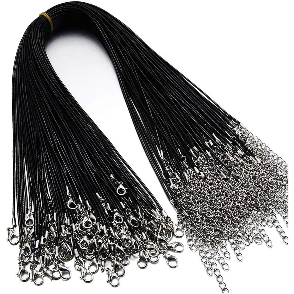 60 count Waxed Necklace Cord Bulk for  Making,Necklace Rope String with Clasp for DIY Bracelet Pendant,Black(18 Inches and Thickness 1.5mm), PS-Black
