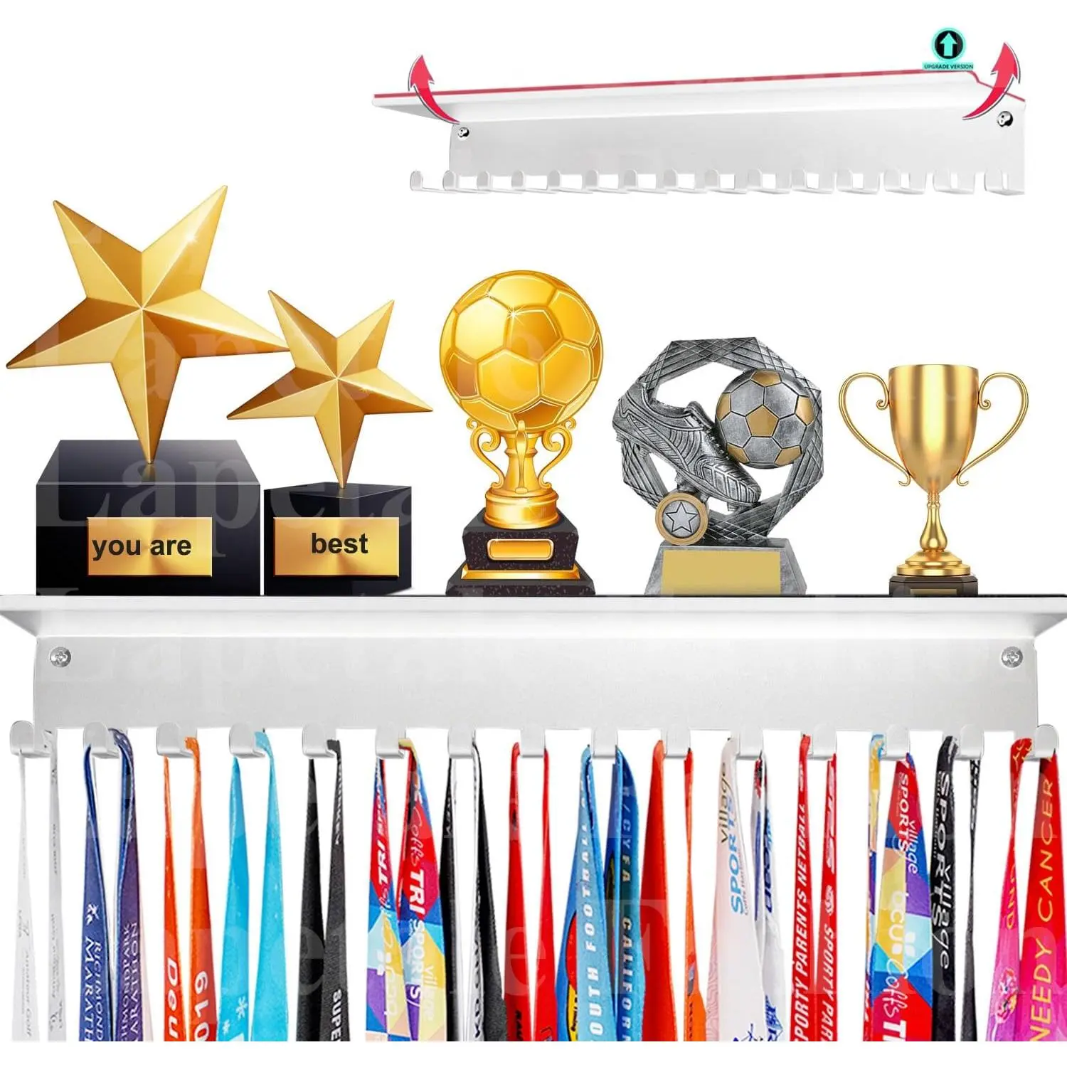 Non-Slip Trophy Shelf,Trophy and Medal Display Shelf, Medal Hanger Display For Wall with 16inchL,Shelves For Trophies medal display Upgraded Medal Holder display For gymanstics,race,soccer,swim