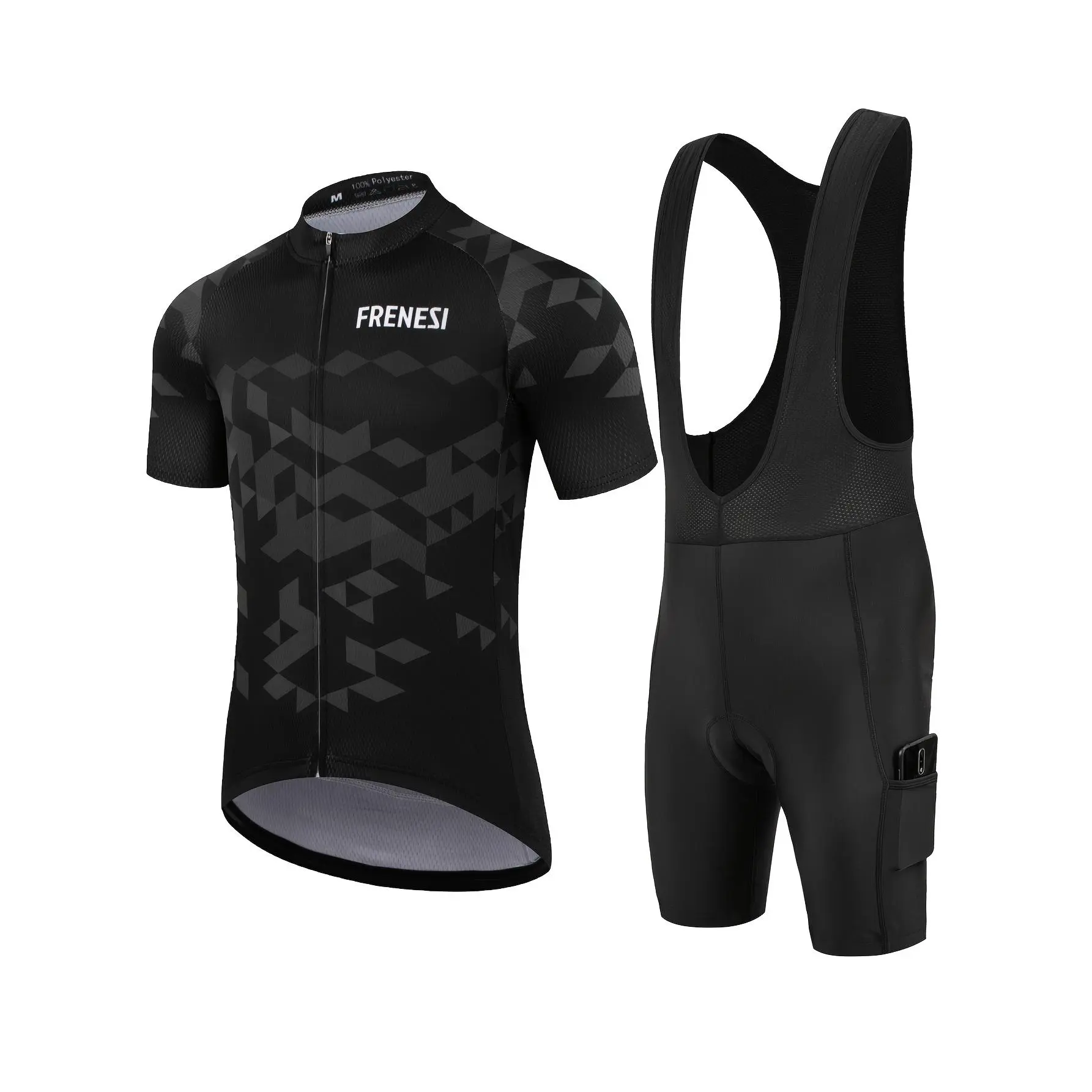 Men's Short Sleeve Cycling Jersey and Shorts Set, Quick-Dry 2-Piece Polyester Biking Outfit for Outdoor Riding, Black, Xxl, Male