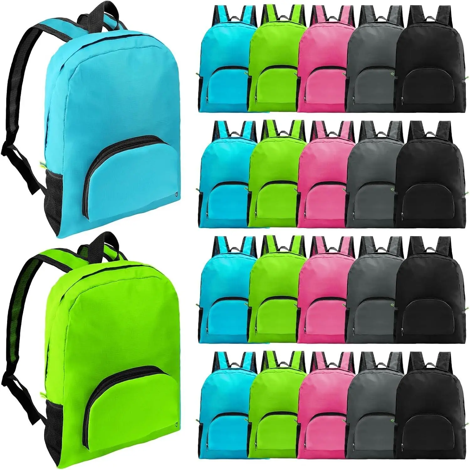 20 Pcs 17 Inch Backpacks in Bulk, Bulk BookBags Foldable Back Pack Basic Backpack for Adult Homeless Lightweight Outdoor Travel BookBags (5 colors)