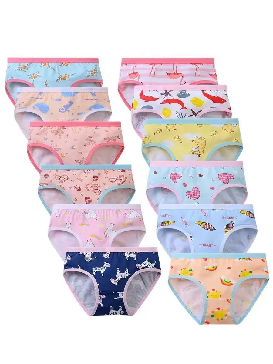 12pc random Premium 100% Pure Cotton Girls Underpants, Comfort Breathable Kids Briefs for Little Girls