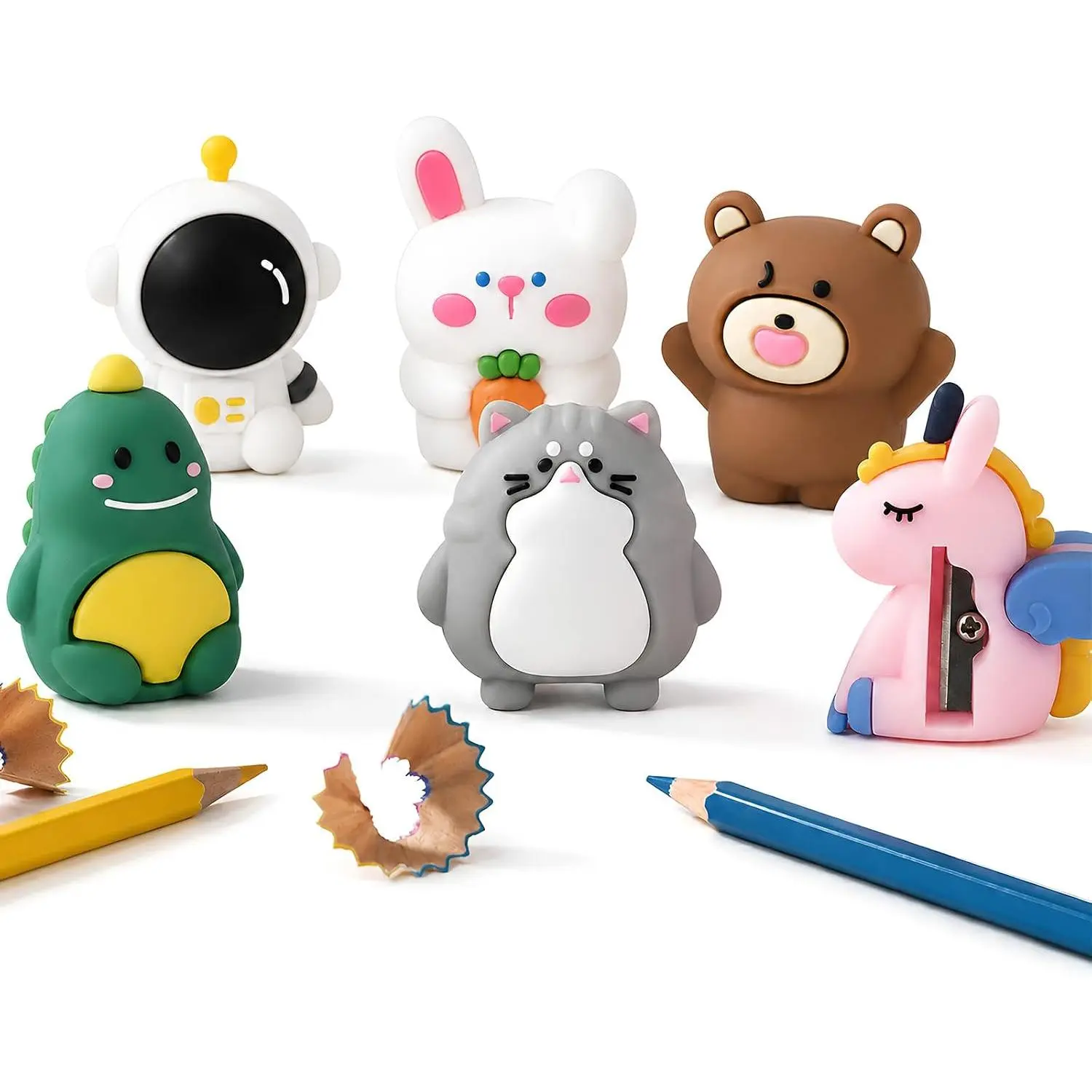 6-Count Cute Manual Pencil Sharpeners (Style 2) - Soft Rubber Synthetic Shell, Smooth Sharpening, Compact, Portable, Fits Various Pencils for School, Drawing, Manual Sharpener