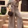 Women's 2-Piece Tie-Back Long Sleeve Shirt and Single Button Wide-Leg Pants Trouser Set, Basic Vintage Oversize Loose-Fit Casual Chic Fashion Clothes for All Seasons Womenswear Vibe
