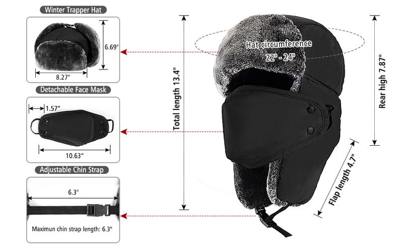 Winter Hats for Women Men Trapper Ushanka Hat with Ear Flaps Warm Russian Bomber Hats for Cold Weather