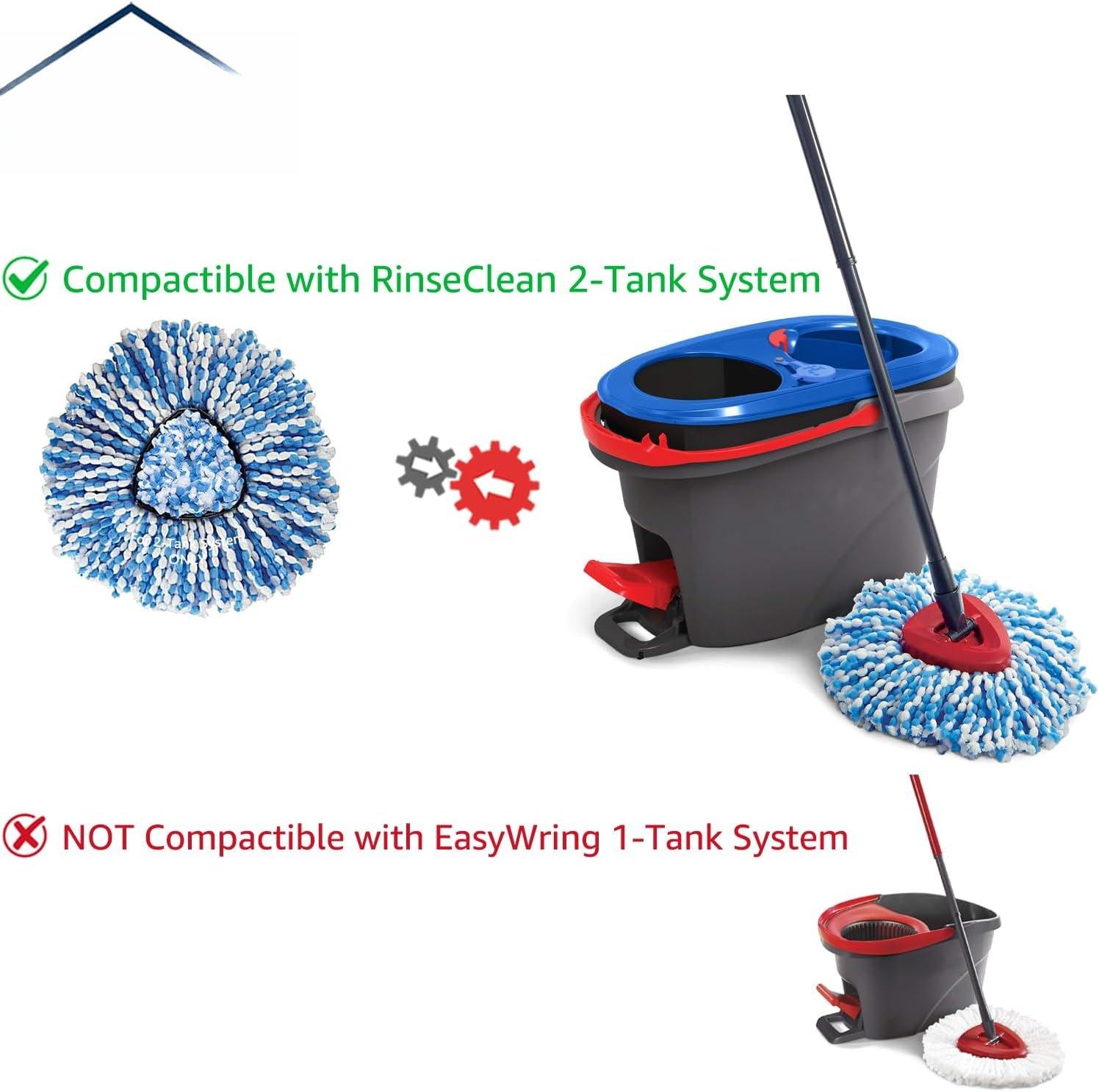 1 Pack Mop Refills and 1 Mop  Base Part for O-Ceda RinseClean Spin Mop Refill 2-Tank System Only Easy Cleaning Microfiber Replacement