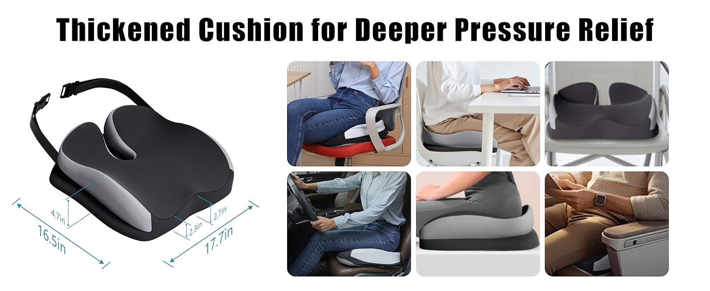 Seat for Office Chairs Wheelchair Cushion for Long Sitting Back Pain,Seat Car Computer Desk Chair Cushion,Coccyx Cushion for Tailbone Pain Relief Cushion Office Chair Black