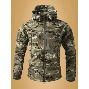 18ACTIVEKITMen's autumn hooded camouflage jacket, tactical style with multiple pockets design, suitable for outdoor camping and hunting activities, zipper jacket
