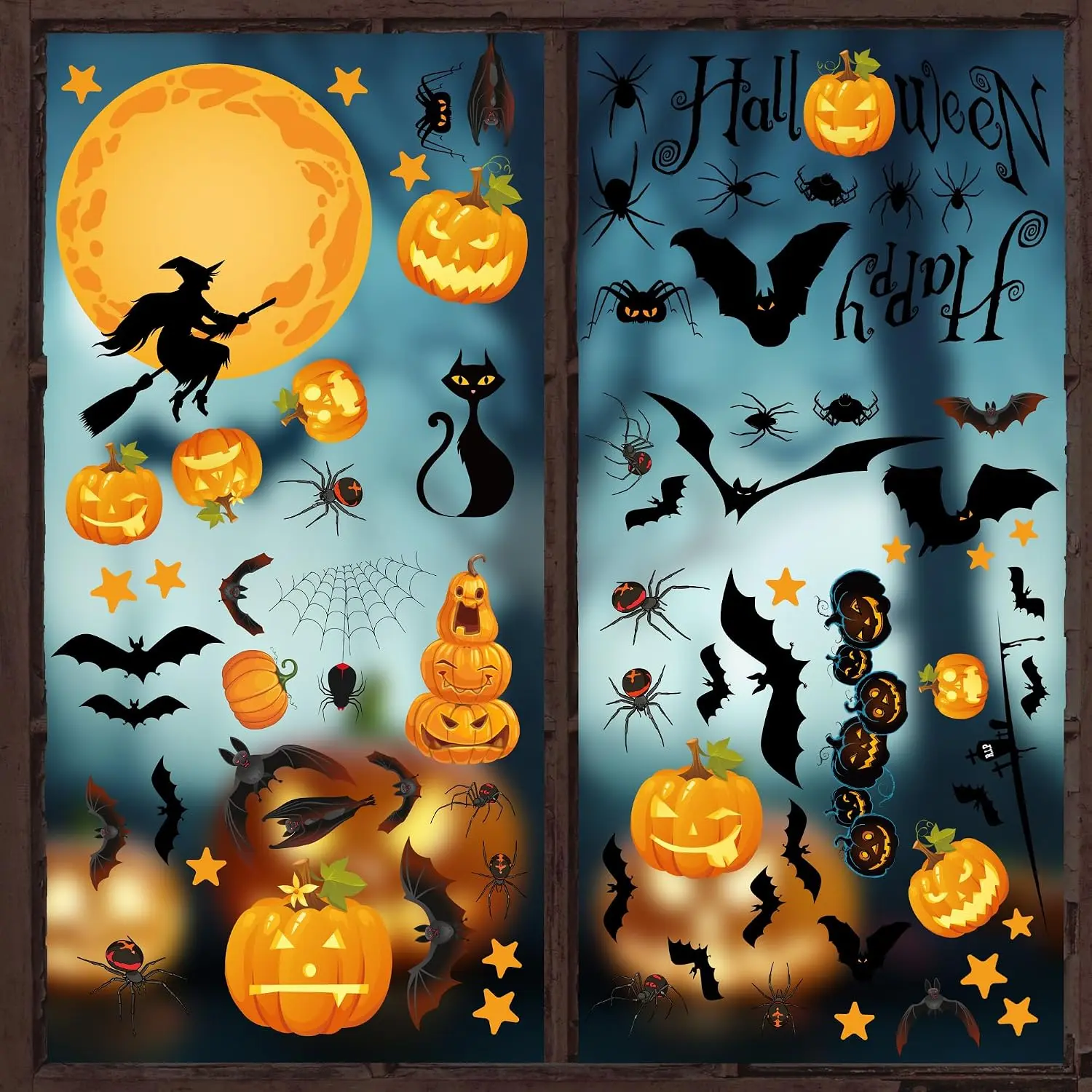 Pumpkin Spider Bats Shop Window Clings for Halloween Decorations, Double Side Halloween Window Clings Decorations Removable for School Shop  Decor/Indoor Party Decorations