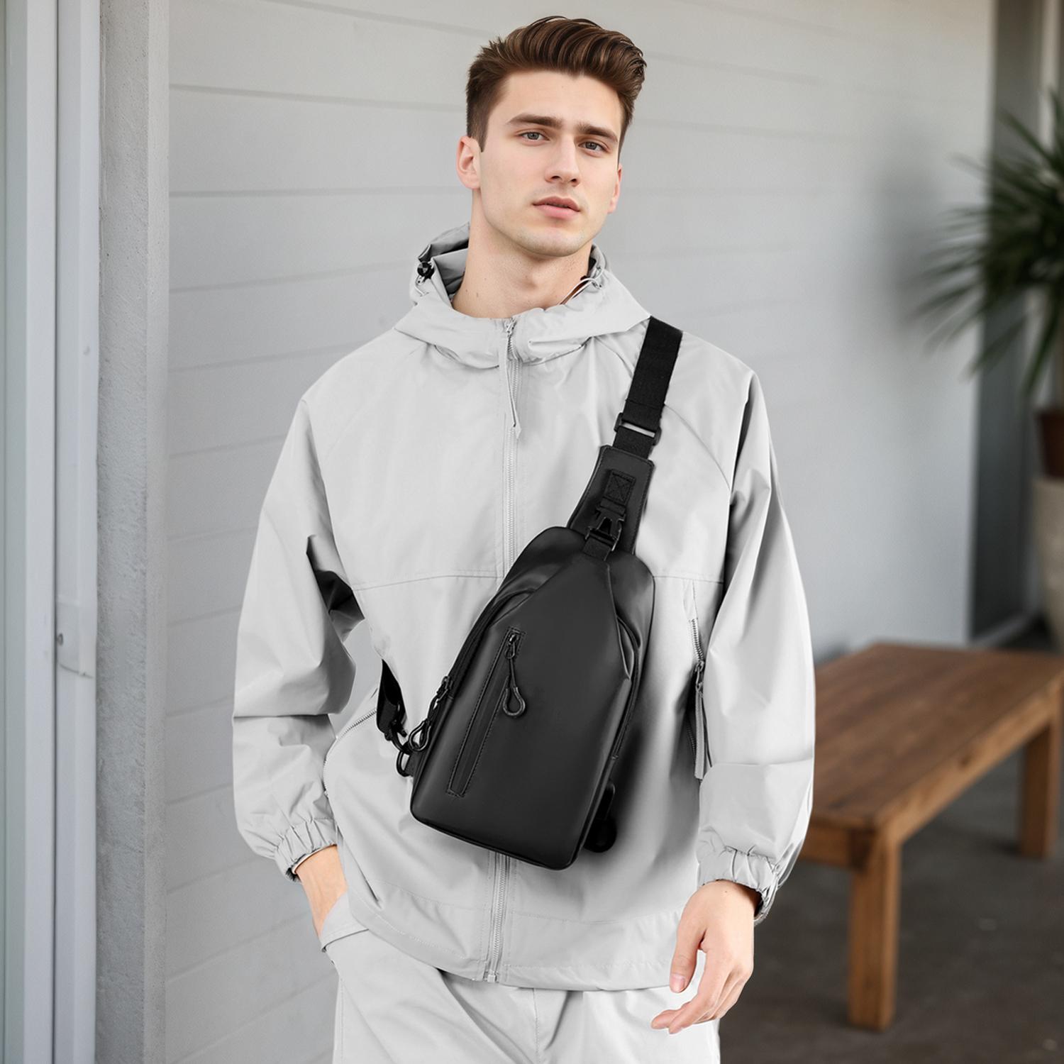 Men's Versatile Sling Chest Bag - Removable Adjustable Strap & Zipper Pockets Shoulder Bags for Business Travel