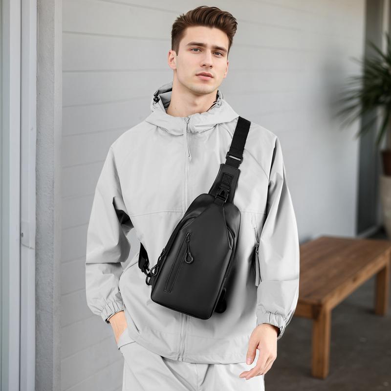 Men's Versatile Sling Chest Bag - Removable Adjustable Strap & Zipper Pockets Shoulder Bags for Business Travel