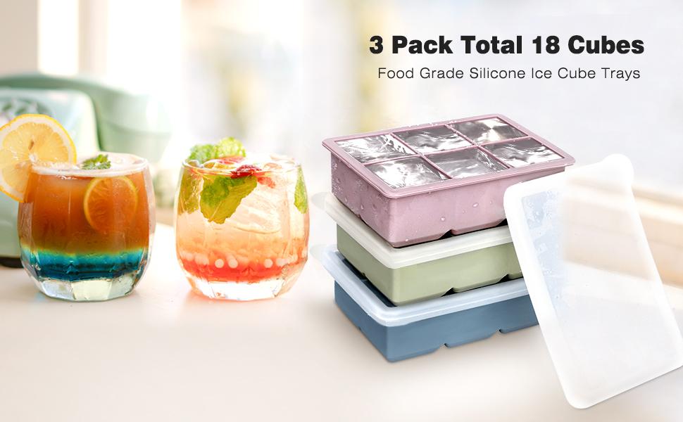Silicone Ice Cube Trays 3 Pack - Large Size Silicone Ice Cube Molds with Leak Proof Removable Lid Square Ice Cube Tray And BPA Free for Cocktail,Whiskey, Stackable Flexible Ice