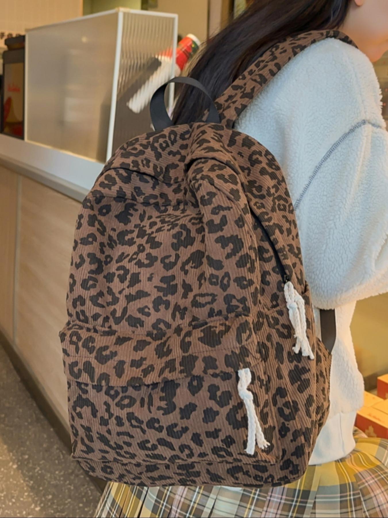 Fashion Leopard Pattern Backpack, Casual Large Capacity Backpack for Women, Lightweight Casual Commuting Bag for Daily Used, Casual Printed Backpack