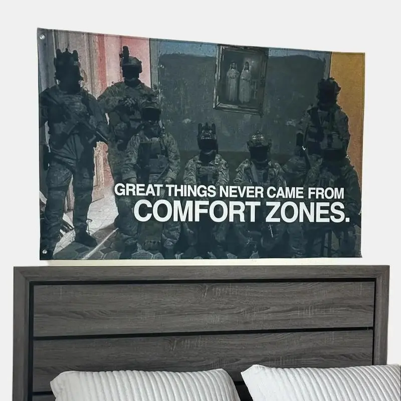 "No Comfort Zones Inspirational Text Tapestry - Durable Fabric Banner, Decorative Banner for College Room & Bedroom Home Decor Supplies with Summer Vibes", Fabric Banner Tapestries, Decorative Banner Tapestries