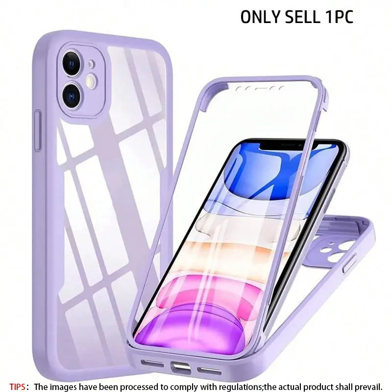 2 in 1 Full Body Protective Cellphone Case with Front Screen Protector, Soft TPU Bumper + Hard PC Back Cover, Compatible with Apple Smartphone 17 16/15/14/13/12/11 Pro Max/Plus,