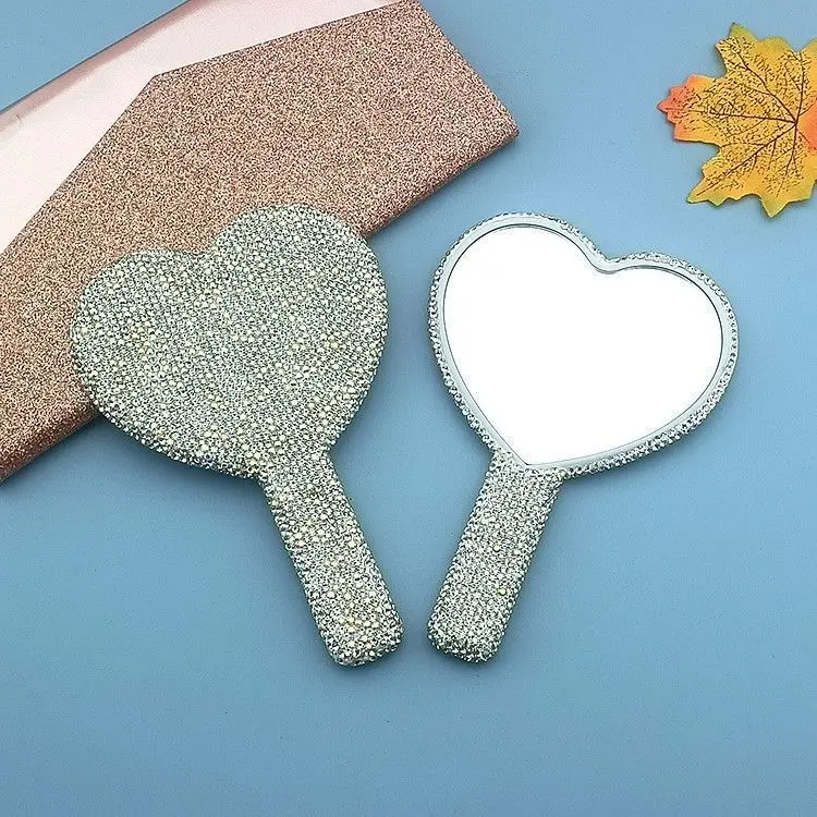 Cute Heart Rhinestone Cosmetic Handheld Mirror - High-Definition Luxury Portable Travel Hand Mirror for On-the-Go Touch-Up (Indoor Recreation Use), Cosmetic Mirror, Handheld Mirrors