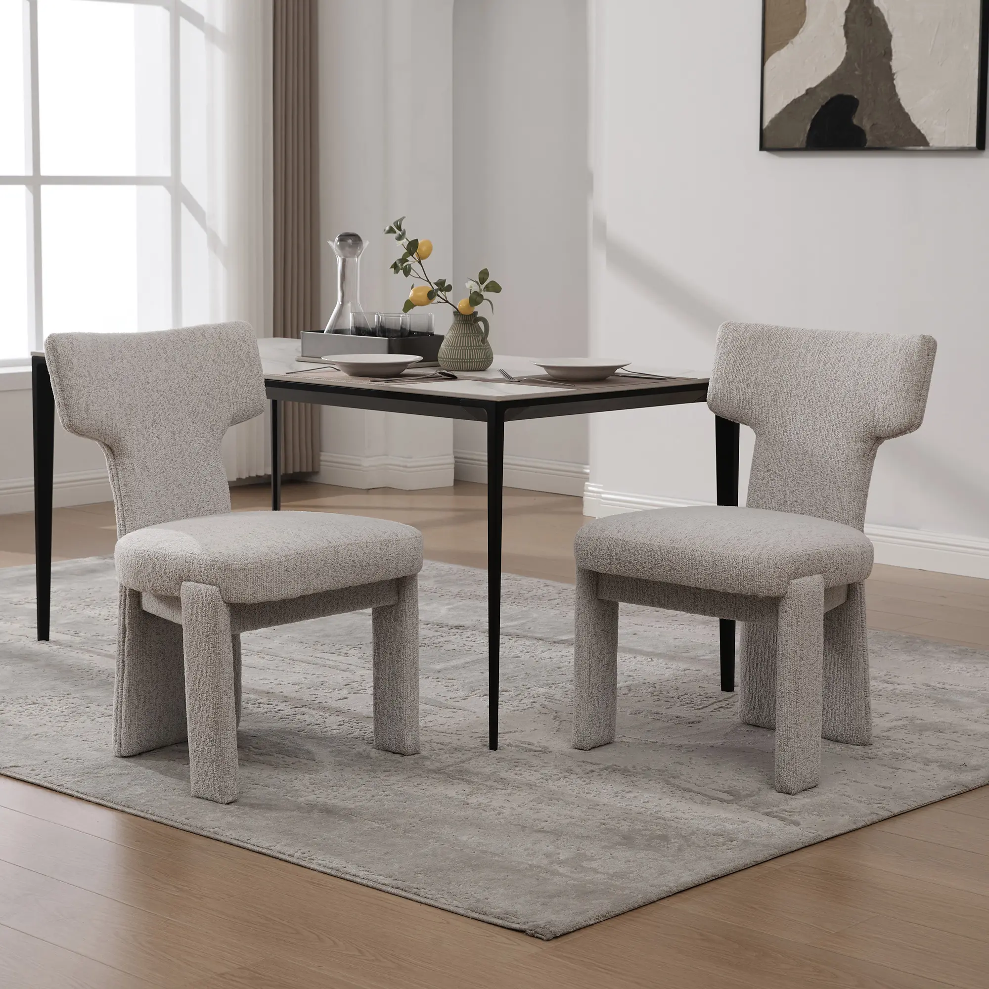 ARCH Modern Upholstered Chenille Dining Chair Set of 2 with Rubberwood Legs, Armless Curved Back Accent Chairs for Living Room, Bedroom, Restaurant, Cafe, Dining Room, Reception, Beige, Beige Color Options, Chenille Material, Product Dimensions: