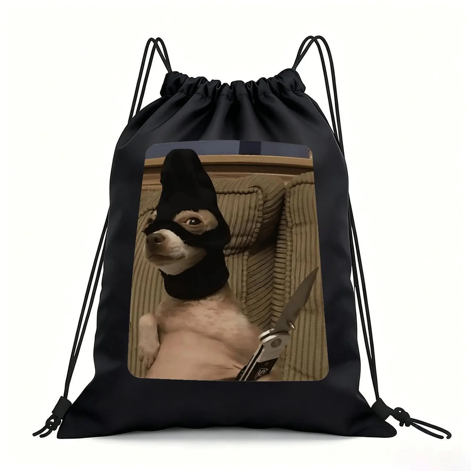Portable Drawstring Sack Bag with Custom Graphic Print, Waterproof Polyester String Backpack for Gym Workout Swimming Hiking