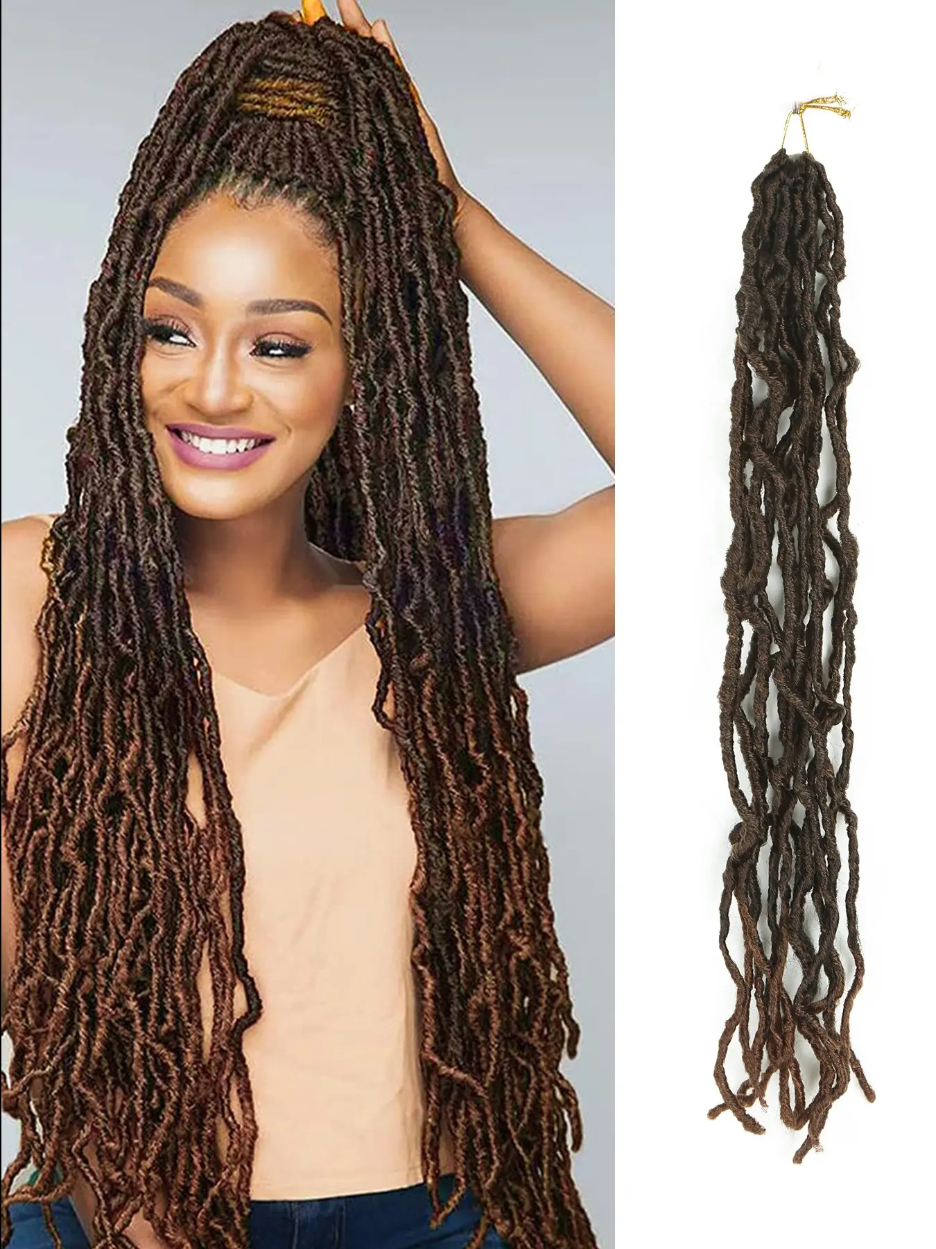 18/24//30/36 Inch 1 Pack 12 Stands New Soft Locs Crochet Hair for Black Women, for Natural Butterfly Locks Style Crochet Hair, Brown Black Curly and Pre -Looped Faux Locs Crochet Hair