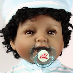 22" African American Baby Doll, Realistic Black Reborn Baby Dolls Silicone Vinyl Babydoll, Lifelike Soft Cloth Body Boy Doll, Birthday Set for Aged 3+