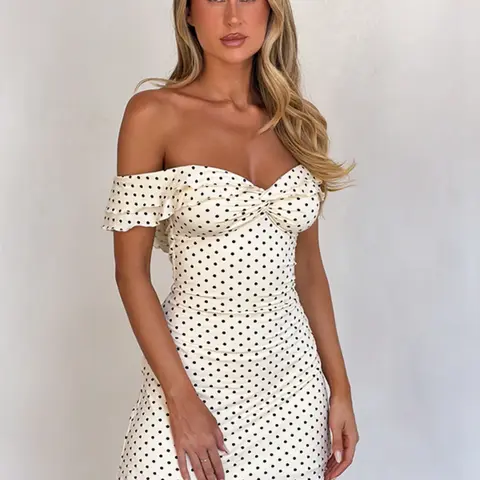Women's Polka Dot Short Sleeve Mini Dress, Beach Sundresses, Casual Wear Summer Party, Club and Beach Vacation Outfit, Beach Holiday Dress