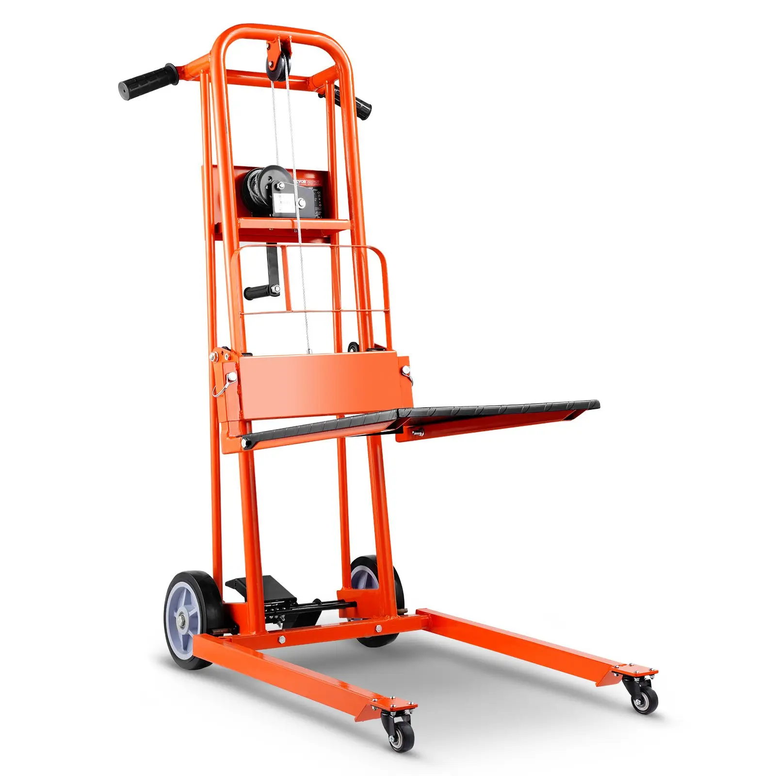 【DealsForYouDays】VEVOR Material Lift Winch Stacker, 330 lbs Capacity Pallet Truck Dolly, 42.9 in Max Lifting Height Manual Winch Stacker, Multifunctional Manual Pallet Truck Stacker with Swivel Casters and Lift Plate
