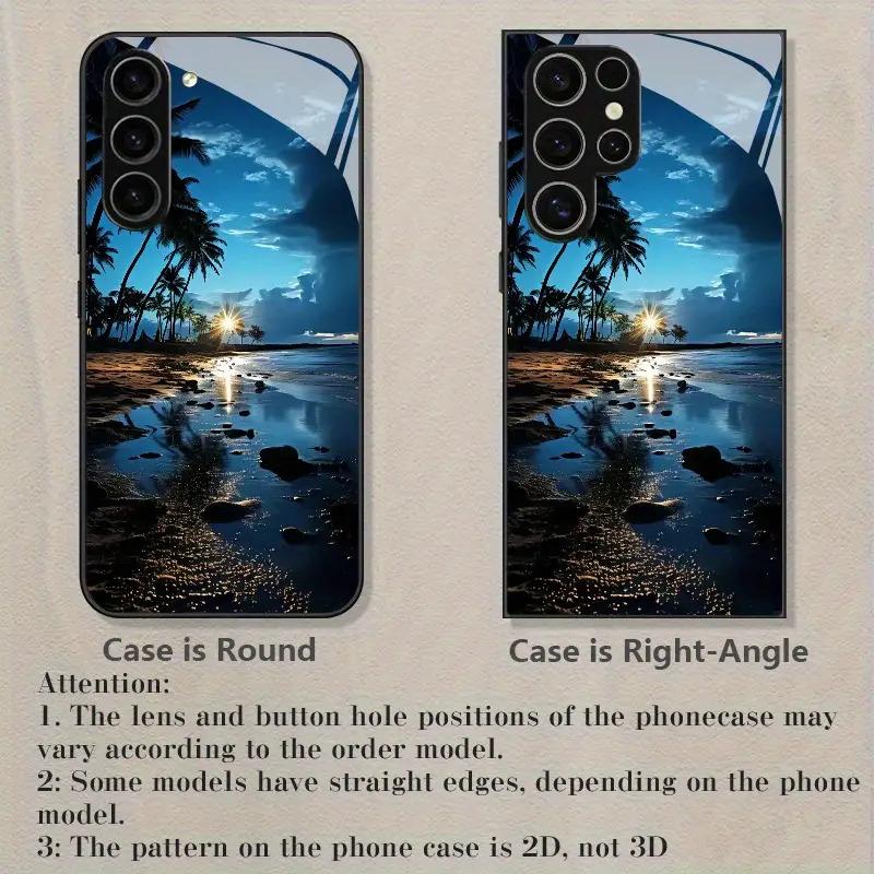 Tempered Glass Phone Case Featuring a Tropical Beach Sunset Design, Compatible with Samsung Galaxy S26 S25 S24 S23 S22Pro S21 S20 Fe Plus Ultra Pro A56 A55 A54 A53 A52 A51 A36 A35 A34 A32 A26 A25 A24 A23 A16 A15 A14 A06 A05 A03s