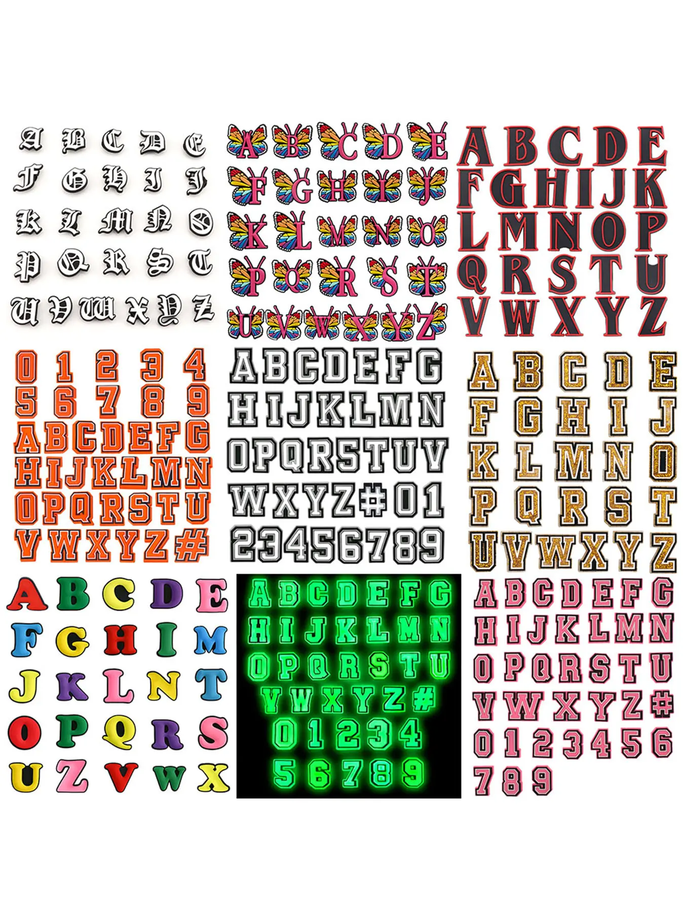 26/37pcs Cartoon Glow-In-The-Dark Colorful Letter Shoe Accessories, DIY Waterproof Detachable PVC Crocs Buckles, Sandals Bag Wristbands