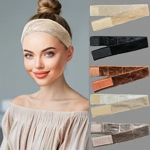 [Wig Grip Band] Adjustable Non-Slip Wig Grip Band - Soft Velvet Headband for Wigs, Hats, Scarves & Hair Accessories, Stretchy Comfort Fit, Beige with Elegant Rhombus Design, Yoga & Everyday Use