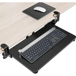 Ergonomic Under Desk Mouse & Keyboard Tray, Pull Out with Adjustable C-clamp, 20(25.9 Incl. Clamps) x 11.8 Inch Slide Out Computer Keyboard Drawer for Typing, Black