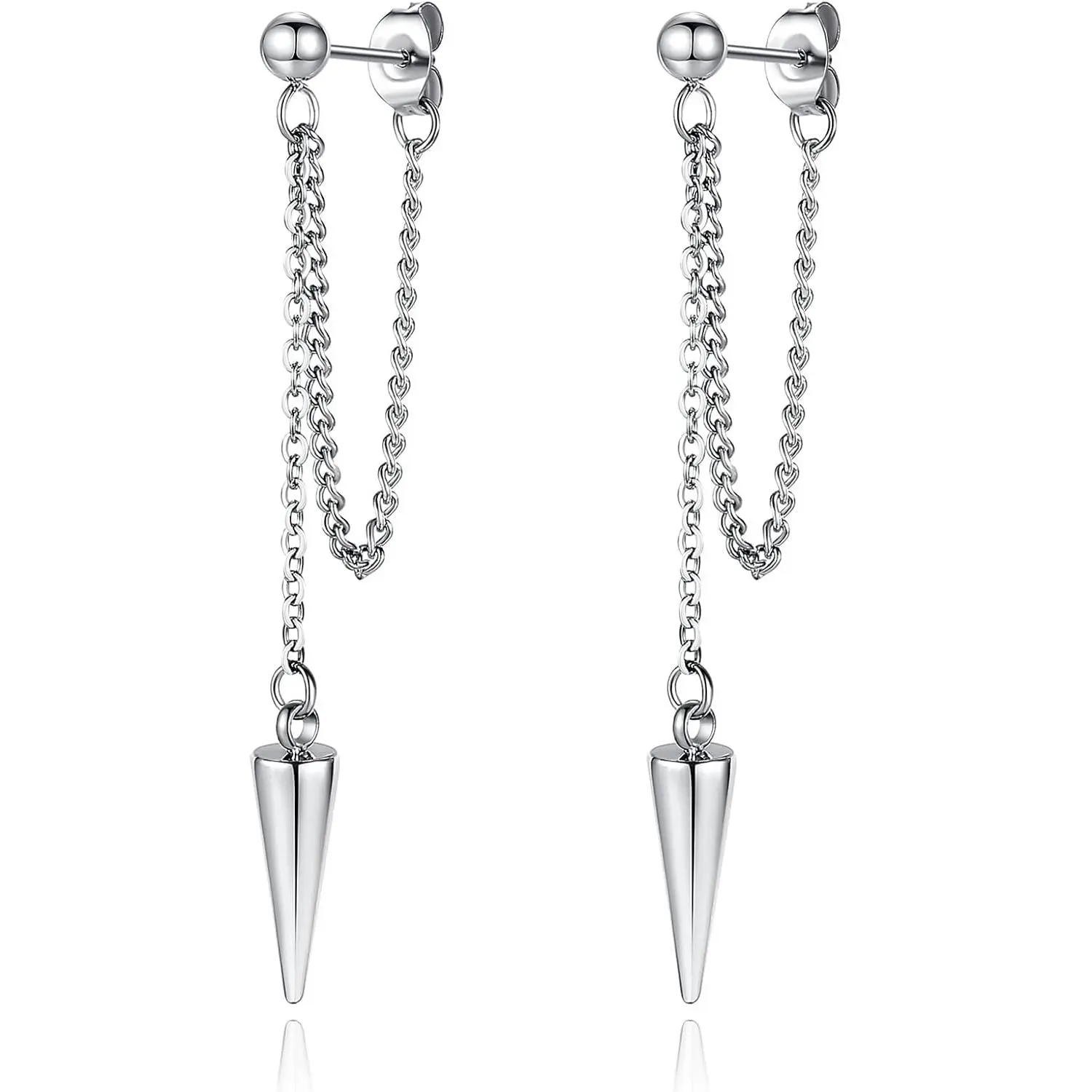 Chain Earrings for Women Irregular Bar Spike Drop Dangle Earrings Long Threader Earring Dangly Tassel Earrings Stainless Steel Black Spike Steampunk Gothic Punk Earrings