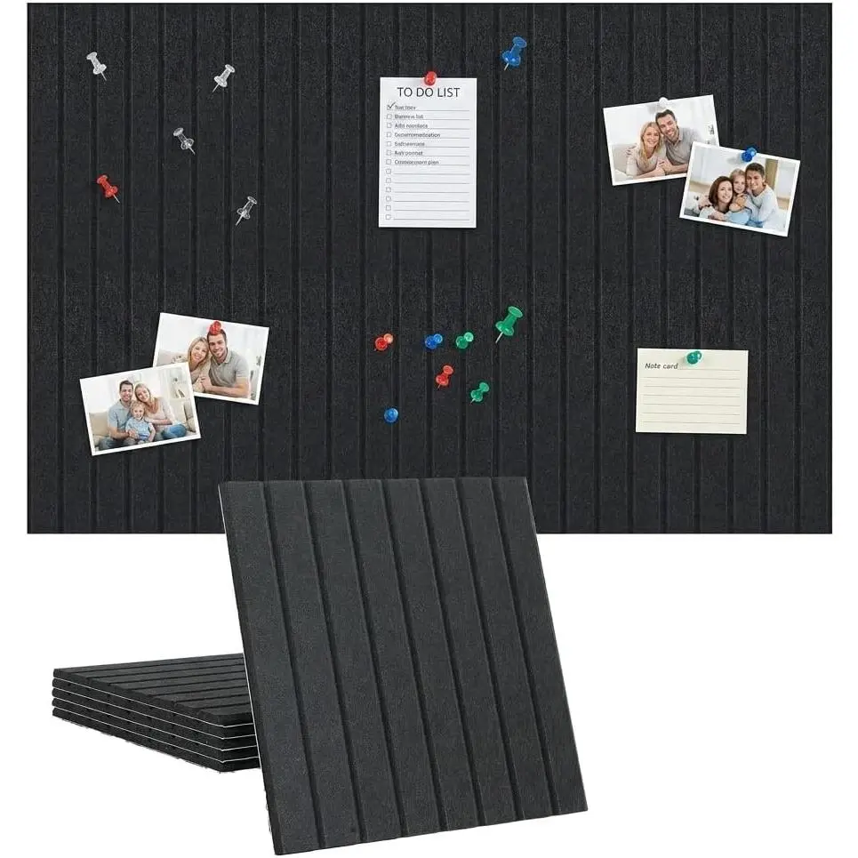 Large Splicing Felt Bulletin Board Cork Board Alternative 36" x 24" Felt Pin Board for  Office Classroom Wall Decor Felt Wall Panel with Pushpins Adhesive Tabs(Fine-Stripe 6 Pack, Black)