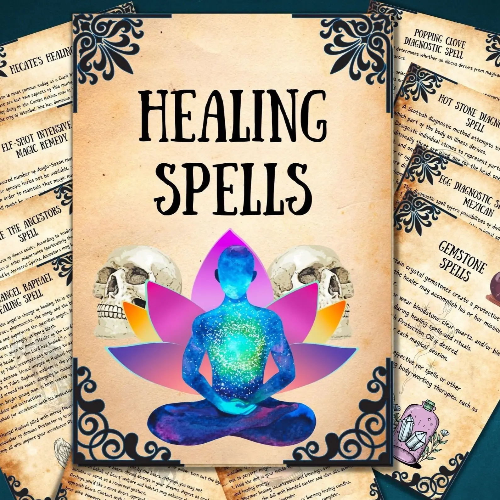Healing Spells Kit & Book of Shadows Pages, Wicca Spellbook for Beginners, Pagan Occult Rituals, Essential Guide for Witchcraft Enthusiasts