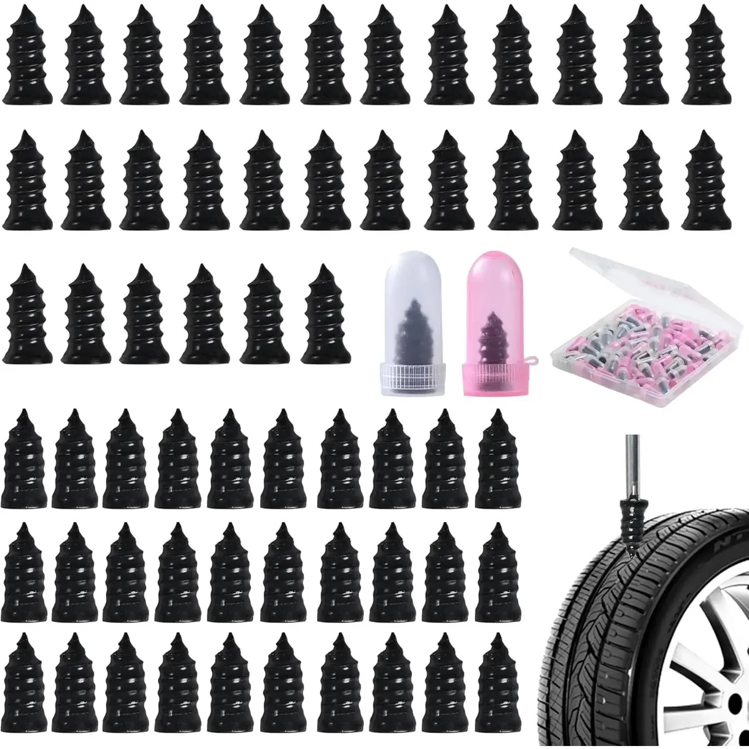 60 Pcs Tire Repair Screws, Tire Patch Kit, Screw in Tire Plugs,Quick Tool Tire Plugs, Self-Service Tire Repair Rubber Nail Kit for Patching Punctures in Vacuum Tires of Cars, Motorcycles (60)