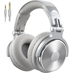 Wired Over Ear Headphones Studio Monitor & Mixing DJ Stereo Headsets with 50mm Neodymium Drivers and 1/4 to 3.5mm Jack for AMP Computer Recording Podcast Keyboard Guitar Laptop - Silver