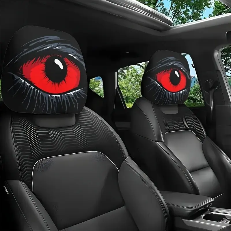 2 Car Headrest Covers, Fun Cartoon Design, Front and Back Driver Side Protectors, Universal Fit, Car Interior Accessory, Fun Car Accessories, Perfect for Halloween or Christmas Decor