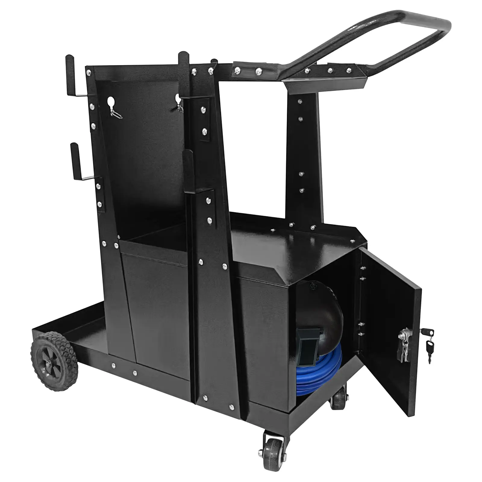 Garvee Heavy Duty 3-Tier Welding Cart with Lockable Cabinet – Industrial Welding Station Trolley – 220 lbs Capacity, 360° Swivel Wheels, Safety Tank Chains for MIG, TIG, MMA Welders & Plasma Cutters – Equipment Storage