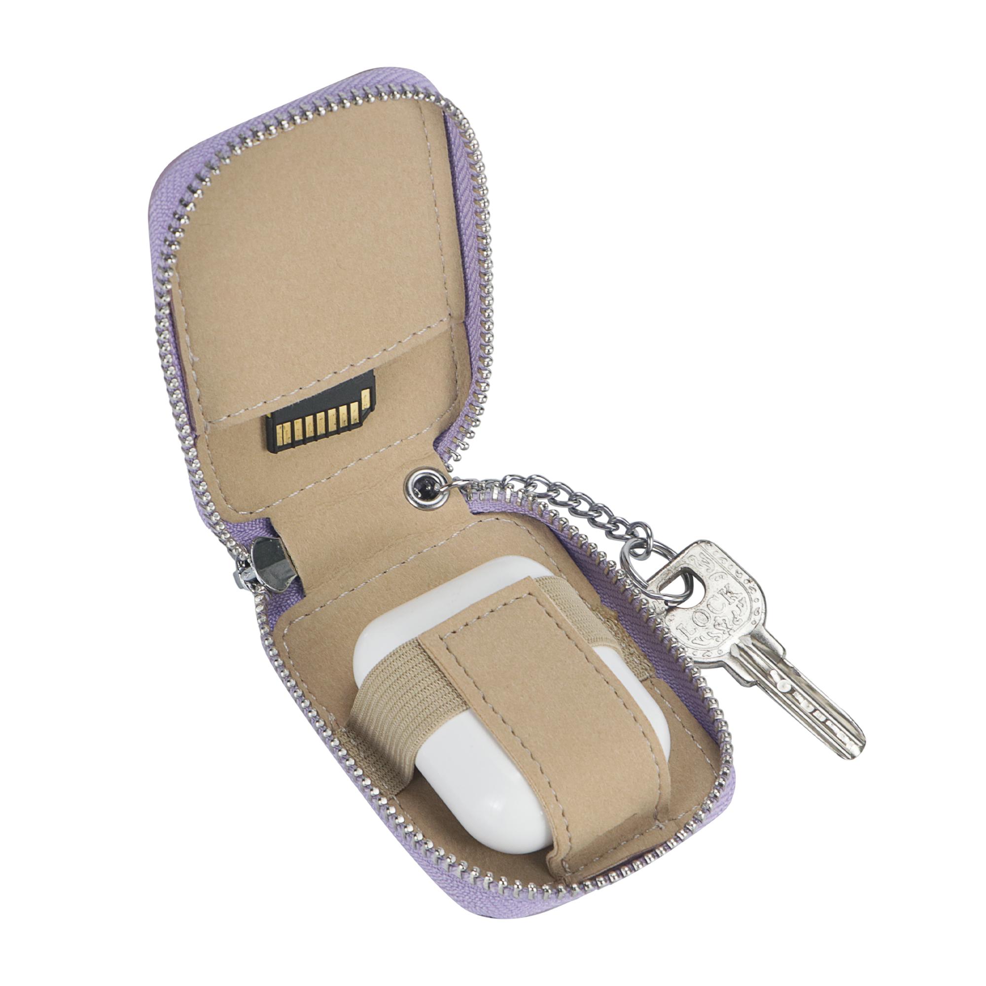 Royal Bagger Mini Earphone Bag Genuine Leather Zipper Key Wallet with Keychain, Portable Headphone Case for Men & Women 3901