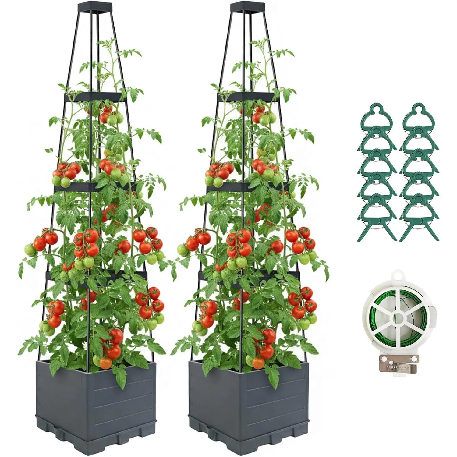 2 Pack Rectangular Raised Garden Bed Planter Box with Trellis, 58 inches Self-Watering Planter for Climbing Vegetables, Vine Flowers, Patio Outdoor/Indoor Use, Two, Flower Pots & Planters