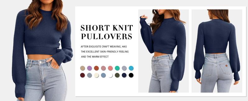 Saodimallsu Womens Sexy Crew Neck Cropped Sweaters Ribbed Knit Long Sleeve Crop Tops Pullover