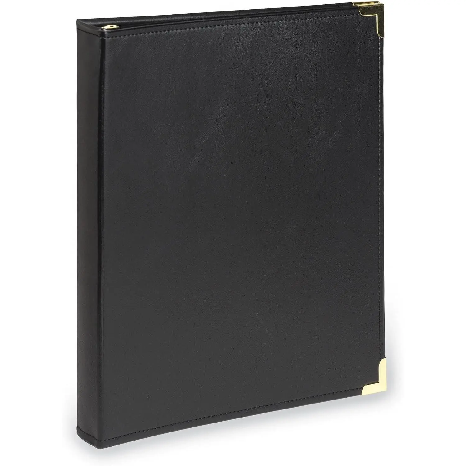 Leather 3 Ring Binder, Executive Presentation Portfolio, 0.5 Inch (Holds 100 Sheets), Brass Round Ring, Black
