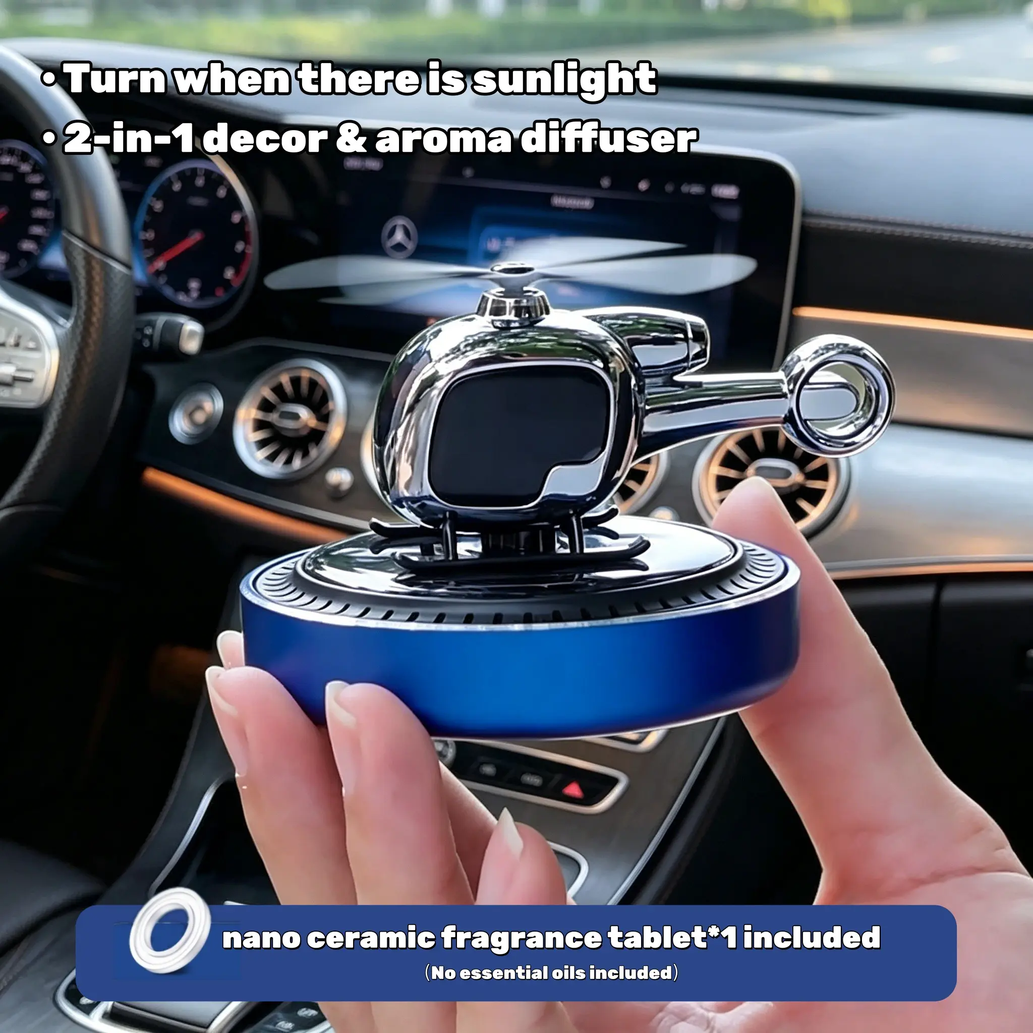 Solar Powered Car Air Freshener, No Charging Needed, Rotates with Sunlight, Dual Function Car Decor & Fragrance