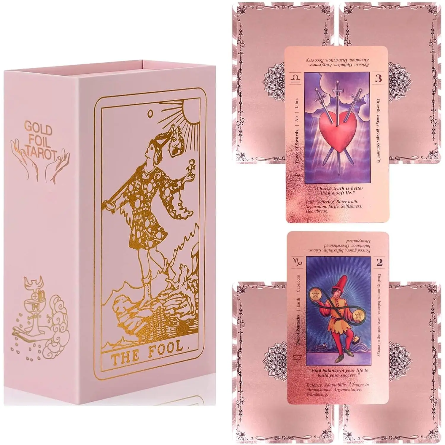 Pink Tarot Cards Deck with Guide Book, Beginners Tarot Cards with Meanings on Them, Fortune Telling Cards, Divination Tools for All Skill Levels (Rose Pink)