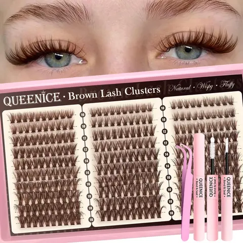 Brown Lash Clusters Kit Natural Wispy Volume Eyelashes Cluster Eyelash Cluster Extensions Kit Individual Lashes Extensions Kit, 5D Natural Fluffy Makeup, Cluster False Eyelashes (Brown Lash Clusters Extra long 10-18mm)