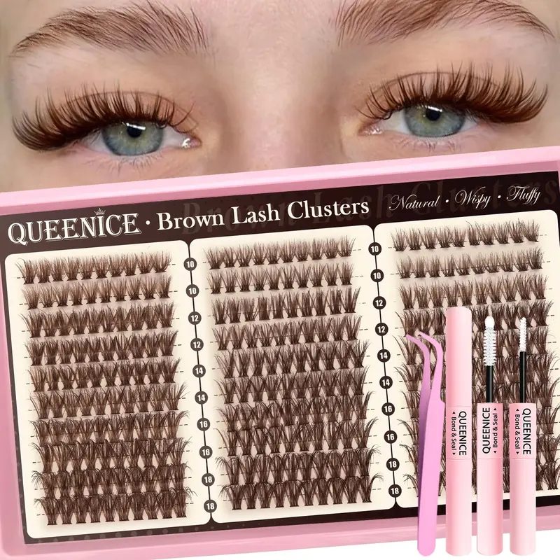 Brown Lash Clusters Kit Natural Wispy Volume Eyelashes Cluster Eyelash Cluster Extensions Kit Individual Lashes Extensions Kit, 5D Natural Fluffy Makeup, Cluster False Eyelashes (Brown Lash Clusters Extra long 10-18mm)