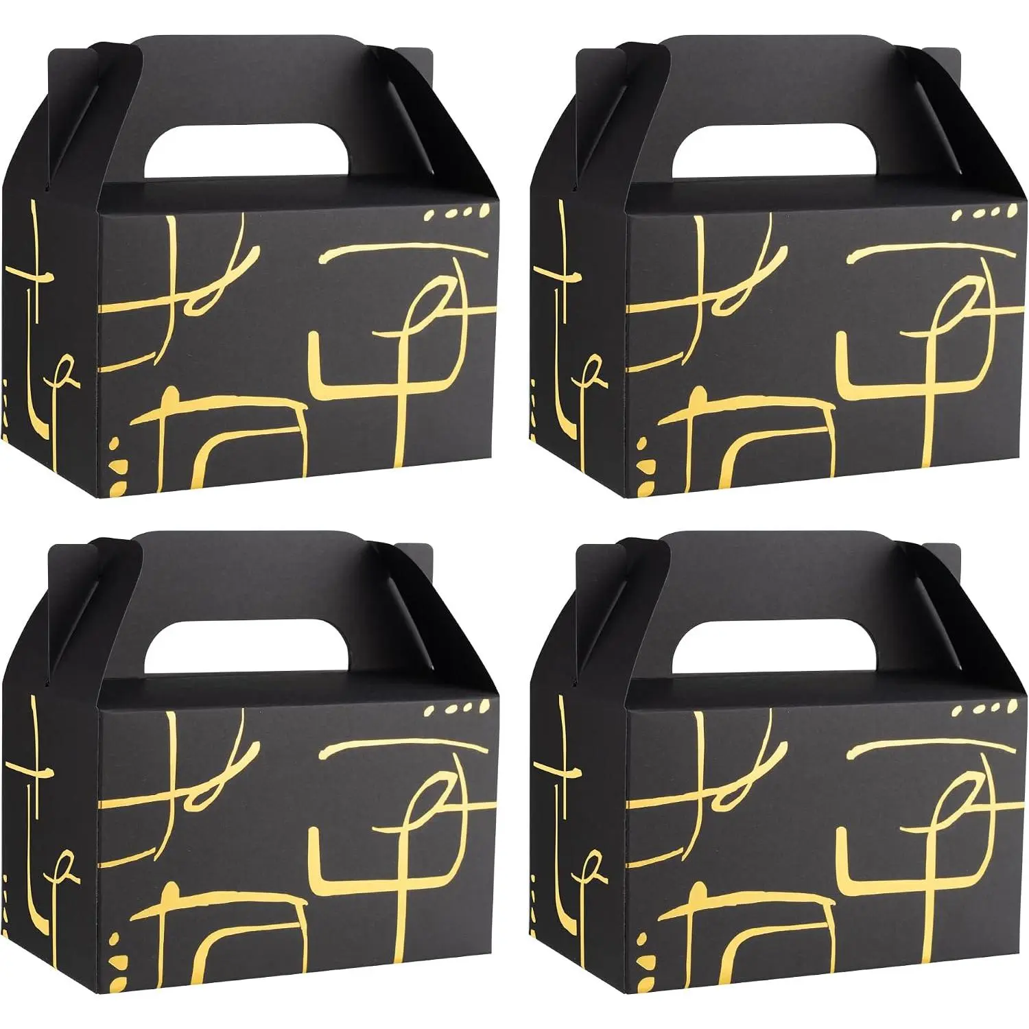 10 count Black Gable Favor  Boxes, 6.5 x 4 x 4 Inches Elegant  Box with Handle for Guests, Goodie Boxes for Candy, Cookie, Graduation, Busniess, Birthday, Wedding, Geometry