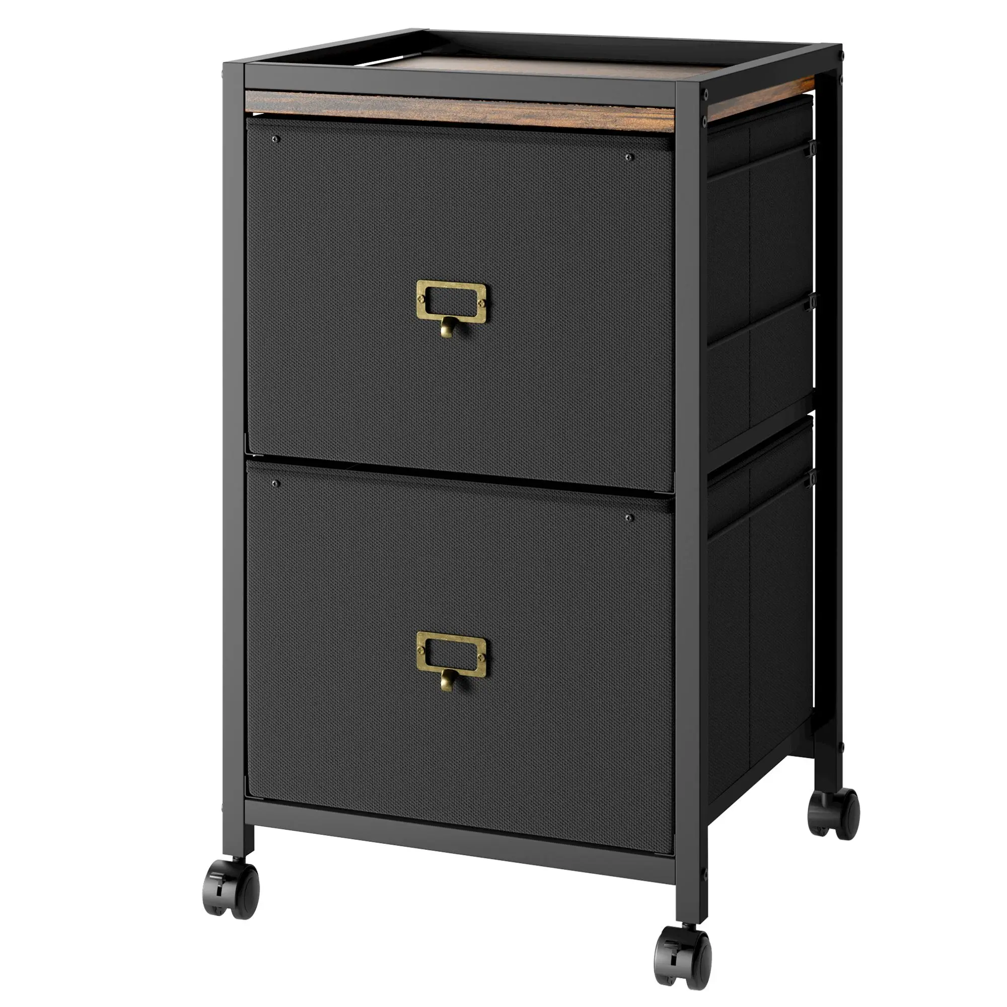 Mobile Filing Cabinet 2/3/4 Drawer Under Desk Storage Slim File Cabinet Organizer Key Small Wood Printer Stand with Wheels Rolling Fabric File Drawer for Letter A4 Size Document Office Storage Cabinet Side Table Nightstand Black