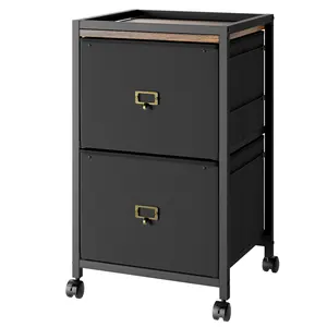 Mobile Filing Cabinet 2/3/4 Drawer Under Desk Storage Slim File Cabinet Organizer Key Small Wood Printer Stand with Wheels Rolling Fabric File Drawer for Letter A4 Size Document Office Storage Cabinet Side Table Nightstand Black